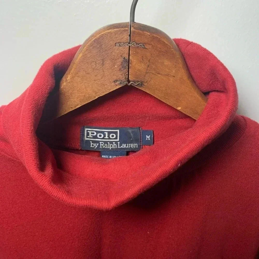 Men’s Ralph Lauren Polo Turtleneck Bear Sweater - 100% Cotton - Red Size Large - Picture 6 of 8
